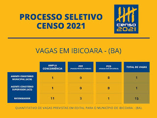 IBGE abre 17 vagas de trabalho temporário para Ibicoara