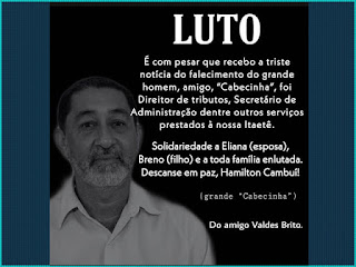 Luto: morre o ex-secretário de administração de Itaetê Hamilton Cambuí