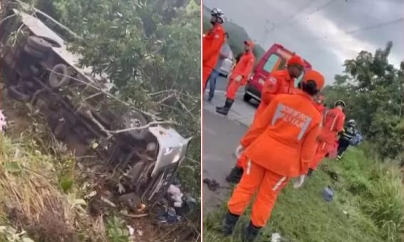 Quatro pessoas morrem e 16 ficam feridas após ônibus cair em ribanceira na Bahia