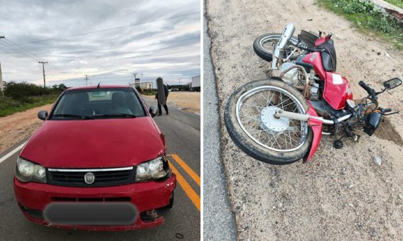 Colisão entre carro e moto deixa motociclista ferido na BA-026, entre Tanhaçu e Sussuarana