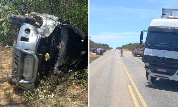 Acidente entre caminhão e carro de passeio é registrado na BA-152, em Paramirim