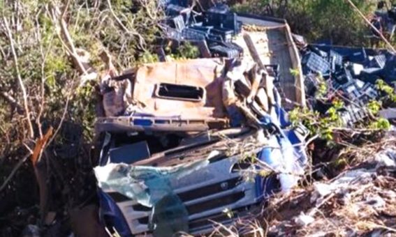 Motorista de Tanhaçu escapa ileso após caminhão com tomates tombar na BR-030