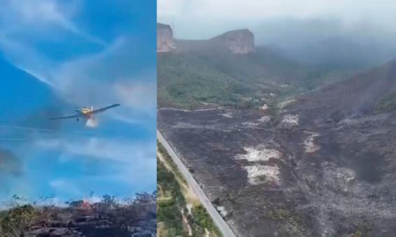 Combate ao incêndio na Chapada Diamantina é intensificado com o apoio de aeronaves