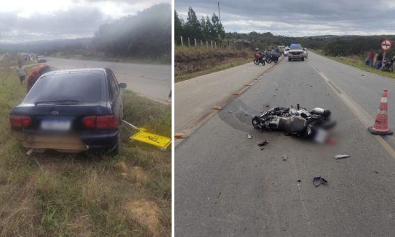 Motociclista morre após colisão frontal com carro na BA-262, em Poções