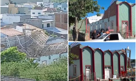 Telhado de igreja desaba em Jequié e fere quatro trabalhadores