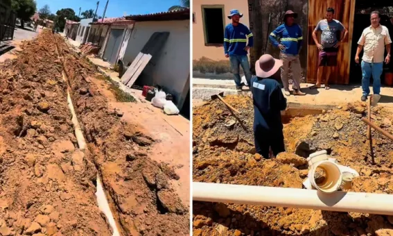 Obra de canalização de esgoto